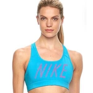 Nike Women Dri Fit Racerback Compression Medium Support Blue Sports Bra Sz Large